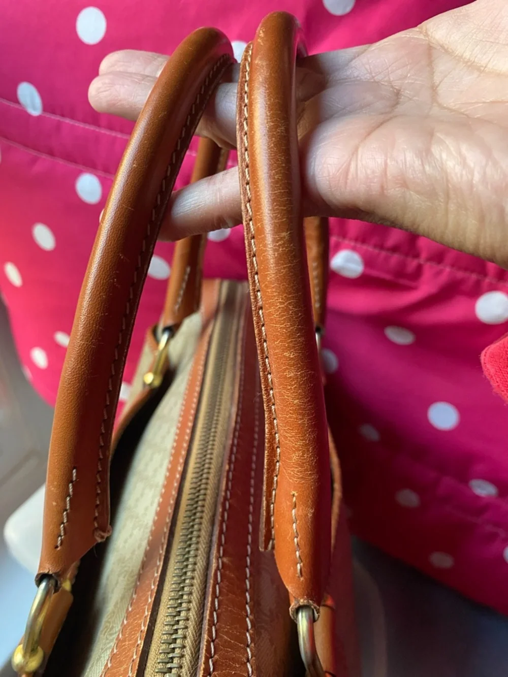 Celine Beige Monogram Satchel with Tan Trim - Picture 16 of 16